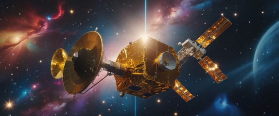 Fototapeta premium majestic satellite amidst celestial galaxy exploration