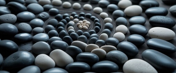 Obraz premium mesmerizing monochrome spiral pattern with black and white pebbles