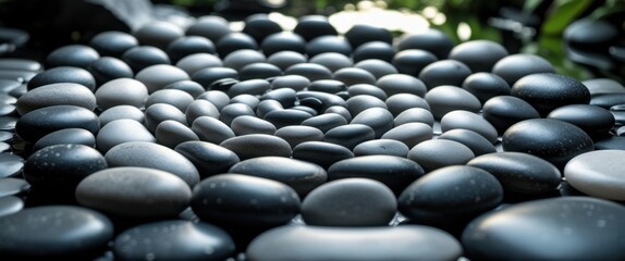 Obraz premium serene black rocks in pool: close-up nature texture