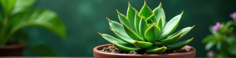 Fototapeta premium Spiral aloe plant with symmetrical growth in pot, plant, greenery, flowers
