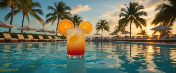 Obraz premium serene poolside drink on the edge of summer illustration