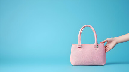 Pink Handbag On Light Blue Background