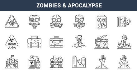 Fototapeta premium Line art icons depicting a zombie apocalypse.