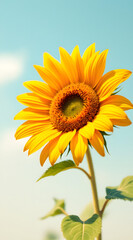 Obraz premium Close-Up of Vibrant Yellow Sunflower in Full Bloom on Soft Beige Background – Minimal Botanical Aesthetic Perfect for Nature, Floral Art, and Summer Decor Concepts