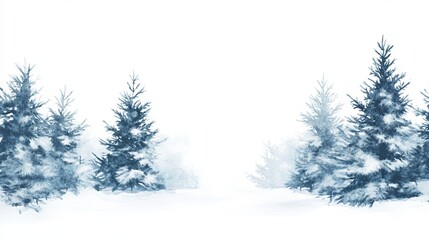 Winter landscape with snow covered trees creates a serene and peaceful atmosphere on a white background enhancing the beauty of nature