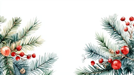 Elegant watercolor Christmas banner featuring fir branches and a blank space for personalized festive messages suitable for greeting cards and holiday invitations