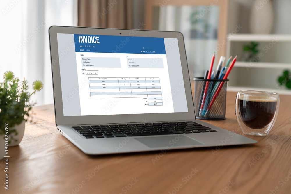 Poster invoice on computer screen from accounting application. computer program for financial and budget of