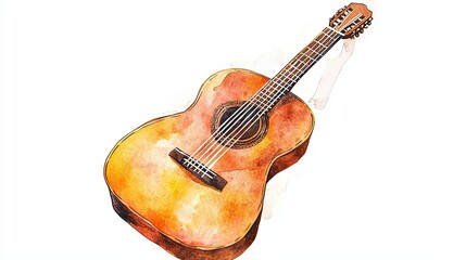 Obraz premium Watercolor depiction of a classical guitar showcasing elegance and simplicity on a clean white background