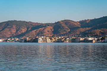 Fototapeta premium A resort town on the shore of Erhai Lake in Dali, Yunnan, China