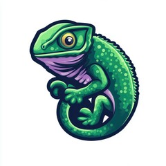 Colorful green lizard illustration showcasing vivid details and playful posture in a lively and artistic design
