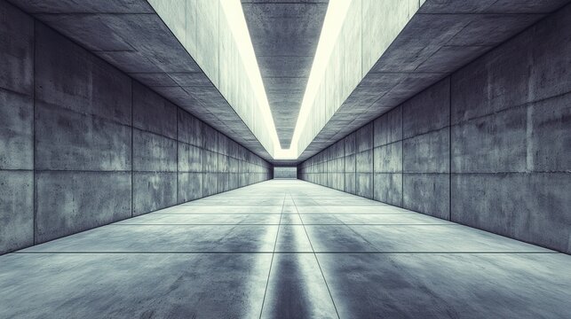 Long, concrete tunnel with modern architecture and minimalist design.