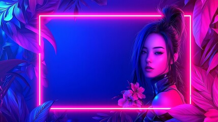 Woman, Neon Frame, Tropical