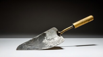 Vintage Garden Trowel on Table with Dramatic Lighting and Dark Background