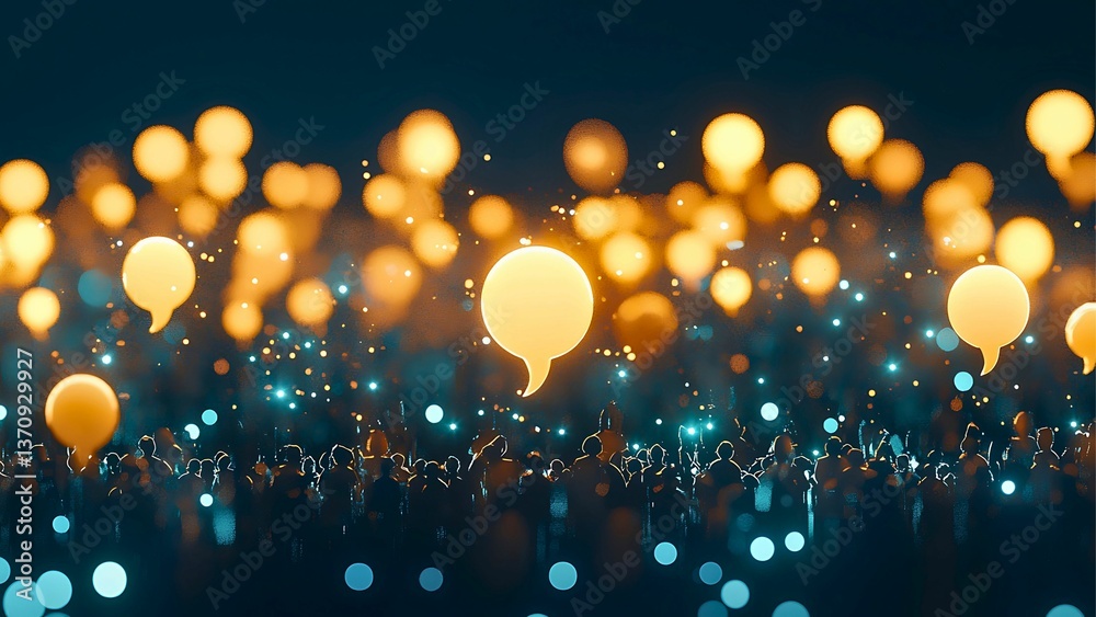 Poster abstract image of multiple speech bubbles, possibly symbolizing communication or dialogue within a l