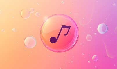Colorful bubbles with a music note create a playful, vibrant atmosphere, perfect for themes of creativity and sound.