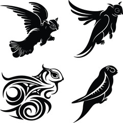Sugar marsupial fly, or sugar flying posum Silhouette of a sugar glider Sugar glider animal design, illustration, vector with black color, pink background. Sugar glider flies. Monochrome contour vecto