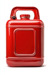 Isolated Red Metal Jerrycan Fuel Container on White Background Studio Shot with Clean Lines and Smooth Surface for Industrial and Automotive Use