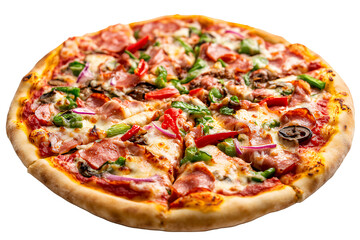 Delicious pizza with a variety of colorful toppings, ideal for sharing.