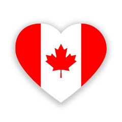 Canada national flag in heart shape isolated on white. Illustration