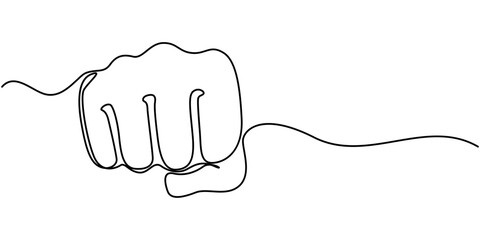 Raised Fist Continuous Line Art Illustration, Thumbs up hand drawn design, Oncoming fist continuous one line drawing, Courage Line Icon, Clenched fist - VECTOR, Human hand as fist black and white.