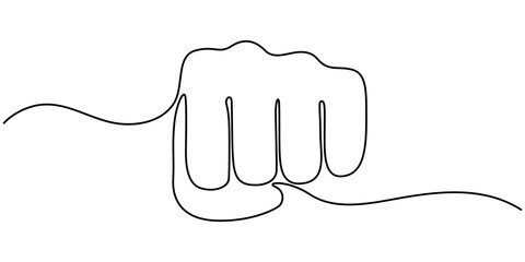 Obraz premium Raised Fist Continuous Line Art Illustration, Thumbs up hand drawn design, Oncoming fist continuous one line drawing, Courage Line Icon, Clenched fist - VECTOR, Human hand as fist black and white.