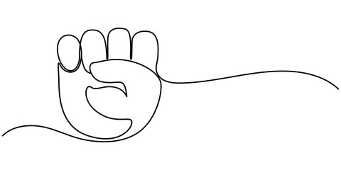 Raised Fist Continuous Line Art Illustration, Thumbs up hand drawn design, Oncoming fist continuous one line drawing, Courage Line Icon, Clenched fist - VECTOR, Human hand as fist black and white.