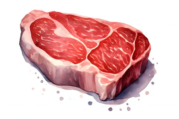Meat fillet. Raw meat for cooking. Fresh Vegetables and spices. Watercolor illustration created with Generative AI Technology
