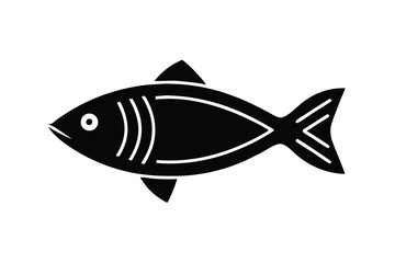 Black vector fish, isolated aquatic animal illustration