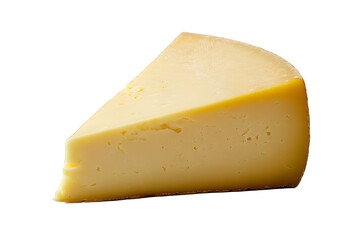 A delicious wedge of creamy yellow cheese on a clean background.