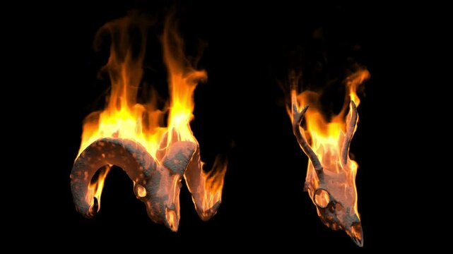 
Burning skulls with smoke and flames
 on transparent background with alpha channel