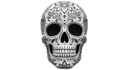 Isolated Ornate Sugar Skull with Floral Designs
