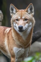 Fototapeta premium Dingo Standing Proudly Near Waterhole Under Bright Daylight in Natural Habitat