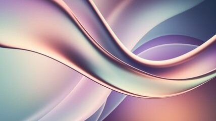 Fototapeta premium Silky smooth sheet of flowing liquid metal displaying a soft gradient of iridescent pastel colors (lavender, mint, peach), abstract calming background, minimal texture, clean modern design, fluid moti