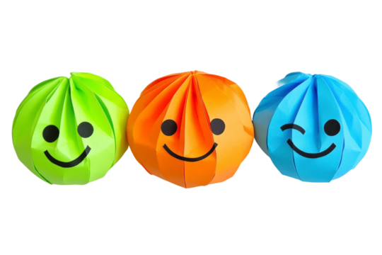 Colorful Paper Balls with Smile Faces Representing Happiness, Joy, and Cheerfulness Ideal for Creative Designs or Fun Illustrations