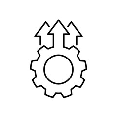 Gear arrows up black line icon. Operational excellence. System upgrade icon, gear with arrow, update process, install software. Vector Illustration.