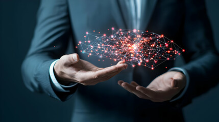 Businessman Holding Digital Network