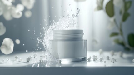 Elegant product shot highlights facial cream with refreshing water splash