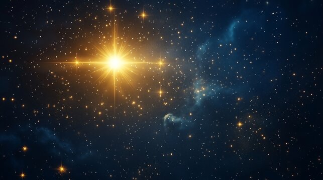 Star in the night sky. Zodiac with golden star. Astrologers are observing constellations in the sky. Celestial body in the evening sky lifestyle.