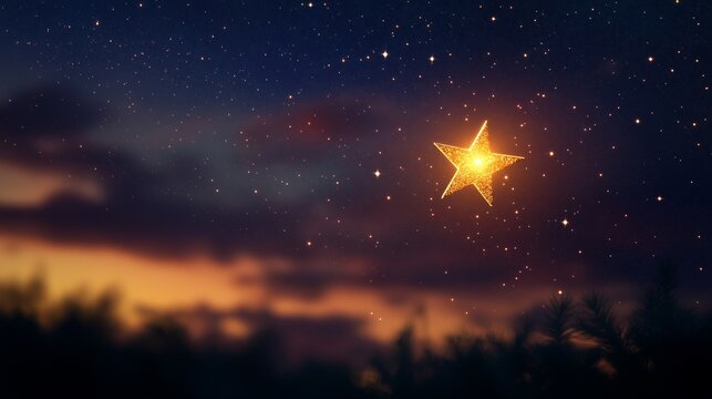 Star in the night sky. Zodiac with golden star. Astrologers are observing constellations in the sky. Celestial body in lifestyle the evening sky.