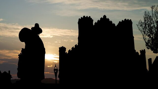 Salem Witch Museum in Silhouette, Time Lapse at Sunrise with Beautiful Sky, Massachusetts, USA