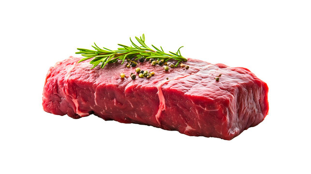 Un morceau de viande de boeuf avec du romarin, isol&eacute;, sur fond transparent.