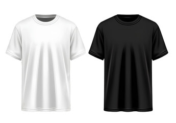  Black and white T-shirt template isolated on a transparent background, PNG file