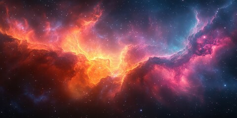 Naklejka premium Vibrant cosmic explosion showcasing colorful nebula in deep space with glowing gases and distant stars
