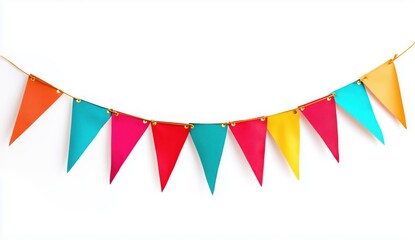 Obraz premium Colorful Garland of Celebration: A festive garland of brightly colored triangular flags is strung, bringing a burst of joy to the scene, evoking feelings of celebration and happiness.