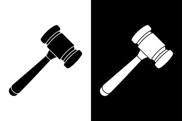 Judge Gavel Silhouette Vector High-Quality Black & White Icon.