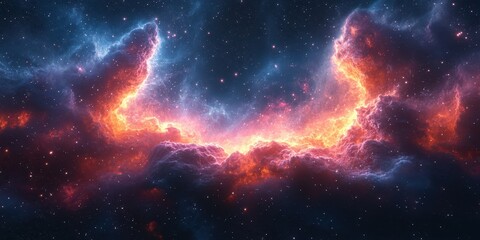 Fototapeta premium Colorful cosmic nebula with swirling clouds and glowing stars in deep space during the nighttime sky