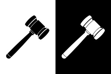 Judge Gavel Silhouette Vector Black & White Legal Icon.