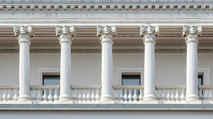Fototapeta premium Classic Architectural Facade With White Columns and Balconies