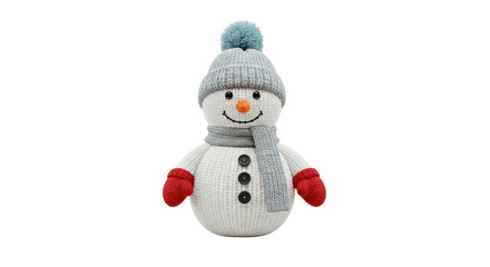 Isolated Knitted Snowman with Red Gloves