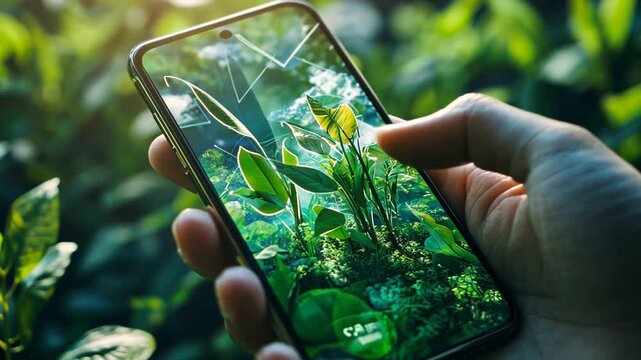 Mobile technology showcasing lush greenery: an app connecting users with nature